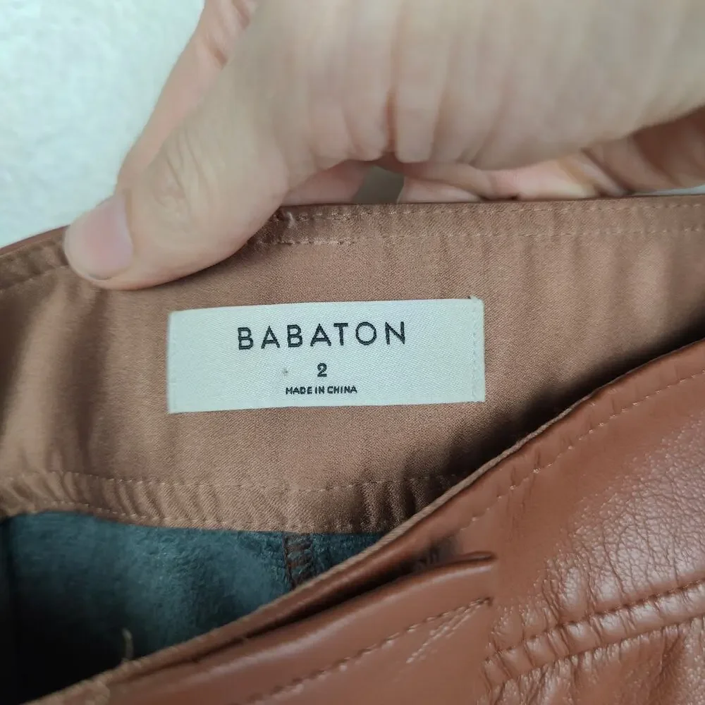 Aritzia Babaton Faux Leather Pants Womens 2‎ Brown Pleated High Rise Straight